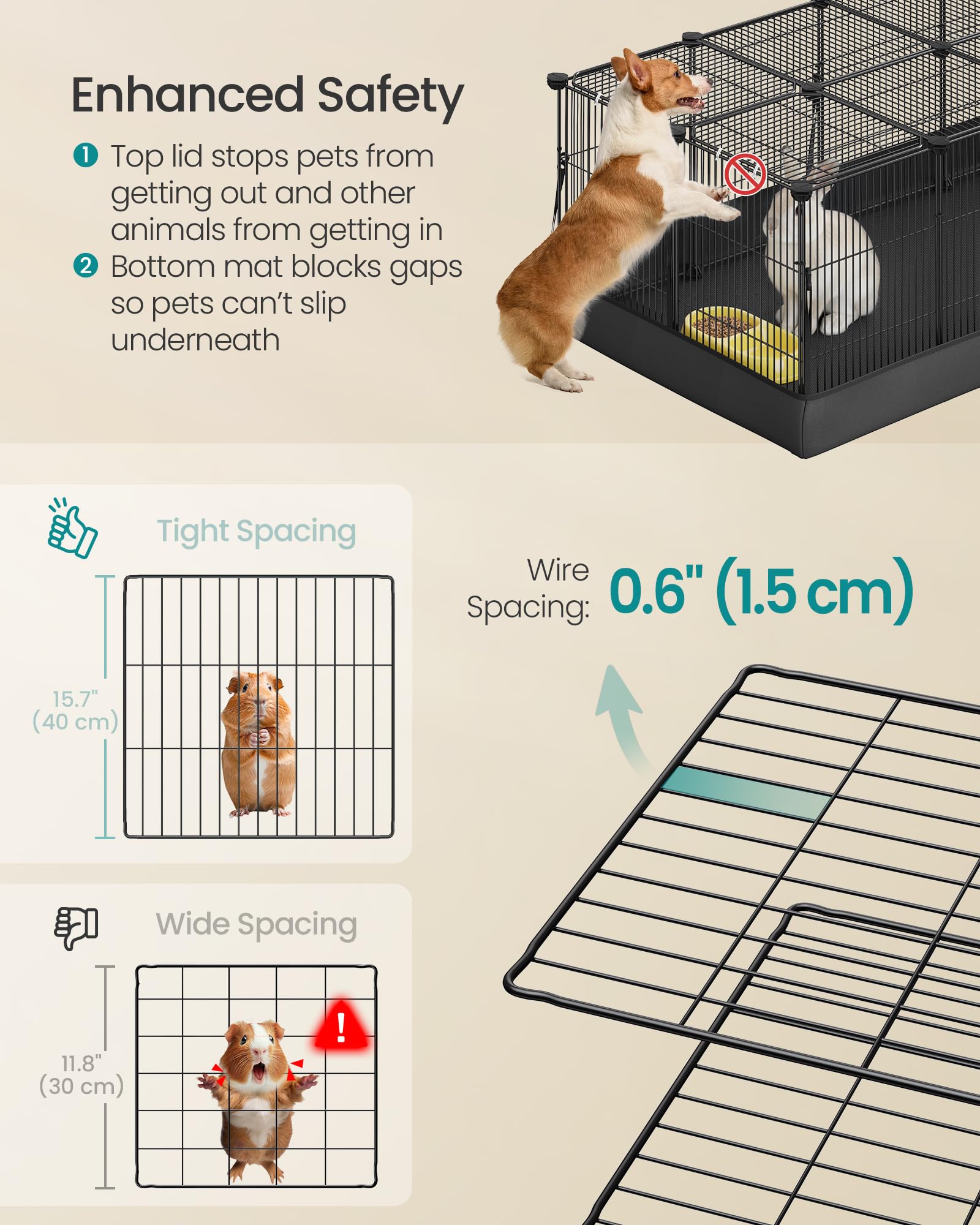 Cage SONGMICS maillage solide et tapis étanche pour protéger le sol