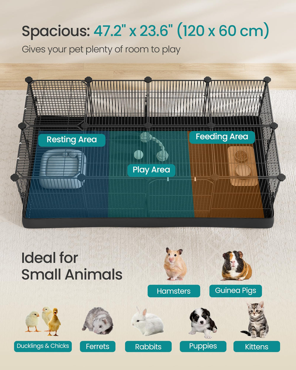 Cage SONGMICS toit DIY pour personnaliser l'espace et éviter les escapades