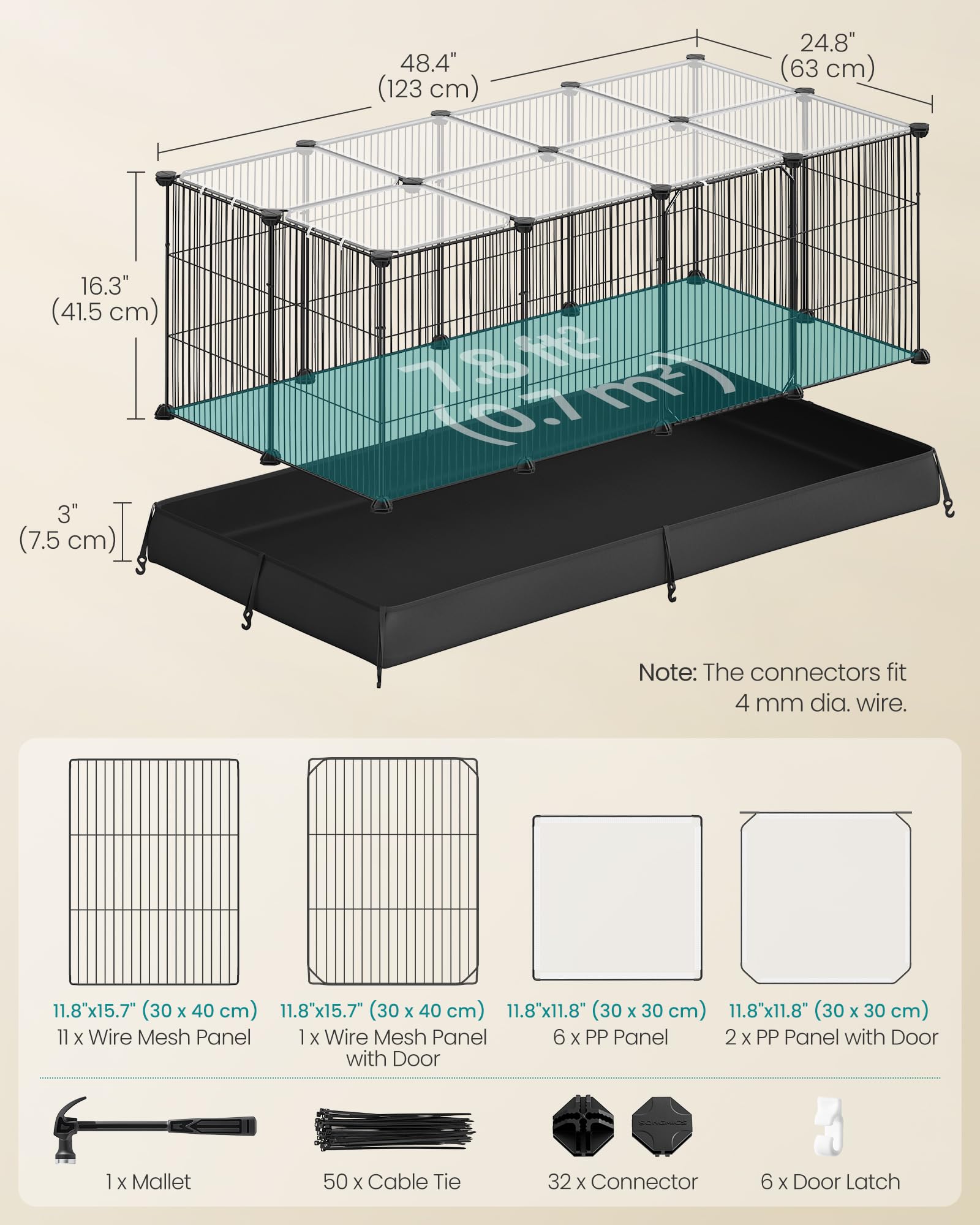 Tapis imperméable SONGMICS, protège le sol et contient les éclaboussures.