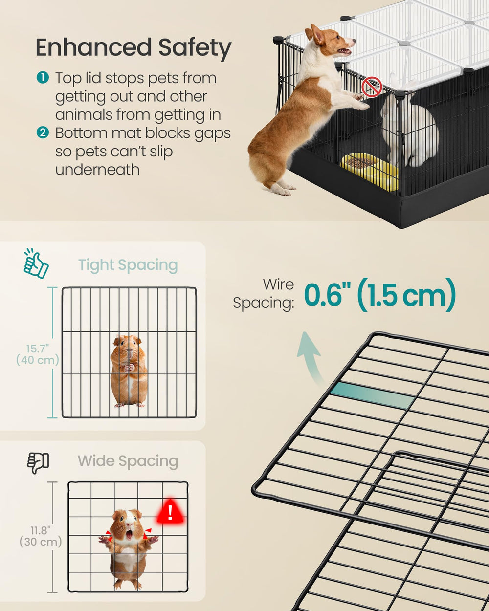 Cage SONGMICS, toit translucide pour surveiller sans déranger.