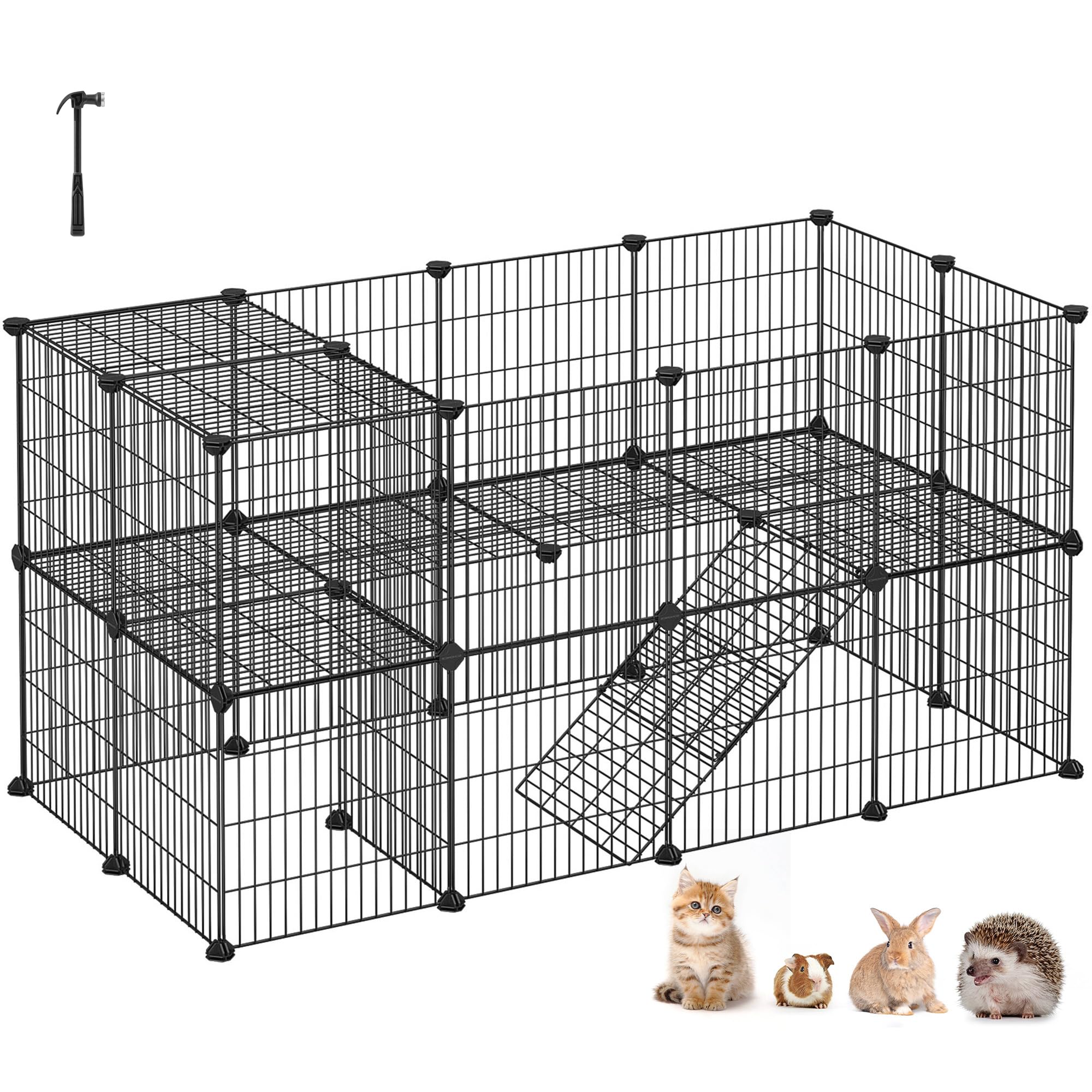 SONGMICS enclos pour petits animaux deux etages, design interieur pour surveillance facile