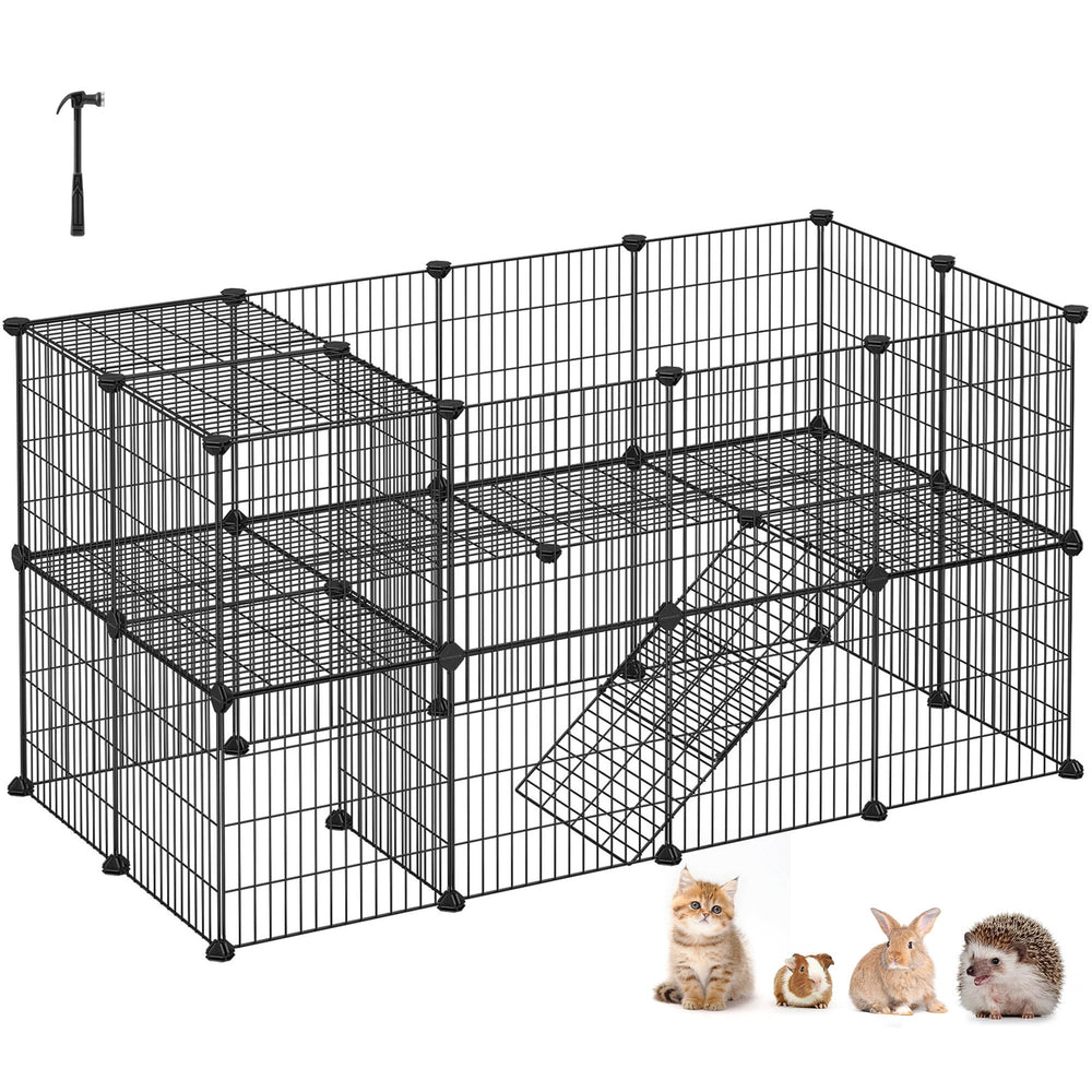 SONGMICS enclos pour petits animaux deux etages, design interieur pour surveillance facile