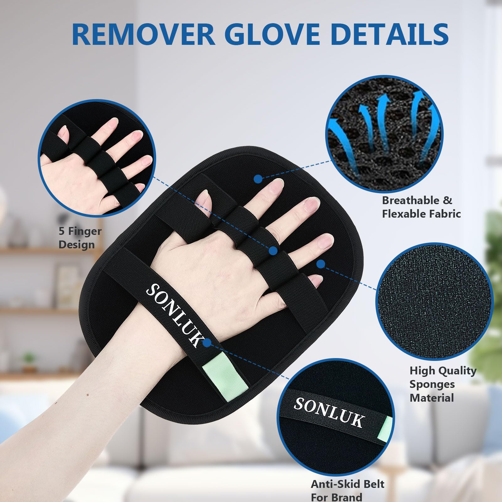 Gant électrostatique Sonluk; attire poils et poussières sans effort.