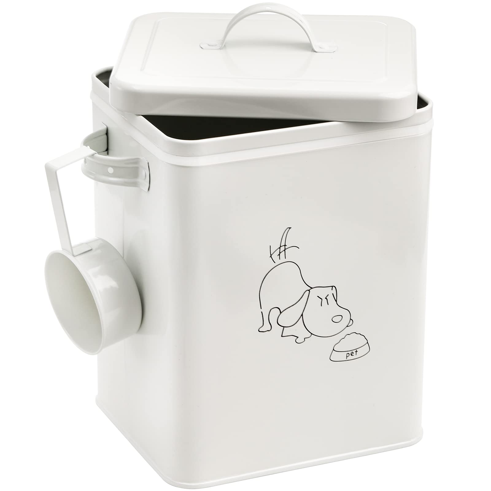 SOUJOY boîte de stockage pour nourriture animale, design blanc vintage sur le comptoir.