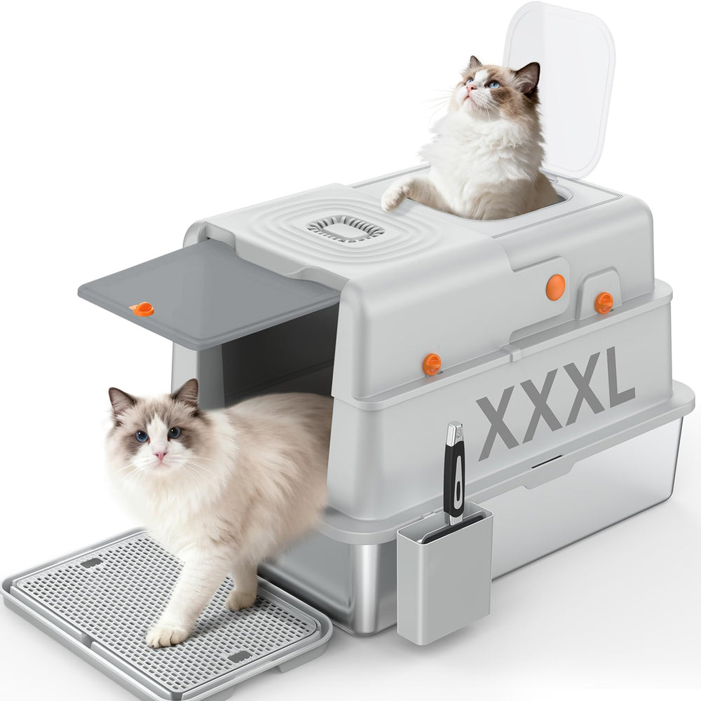 Soulbond XXXL bac a litiere en inox avec couvercle, vue generale pratique pour entretien facile