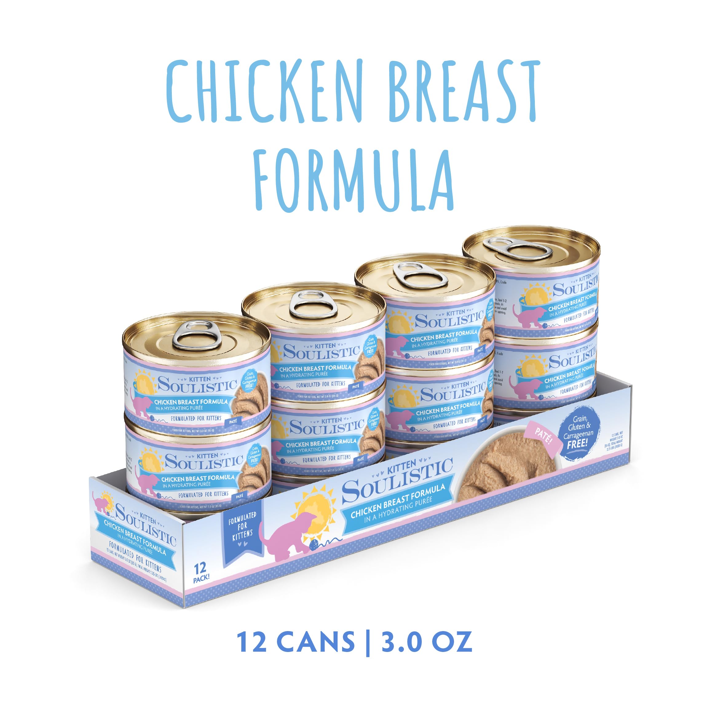 Soulistic purée crèmeuse chaton sans grains, texture veloutée facilitant l'alimentation.