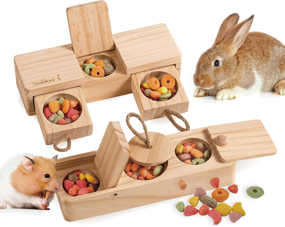 SoulThink lapin jouet bois interactif: stimulation mentale et divertissement pour lapins.