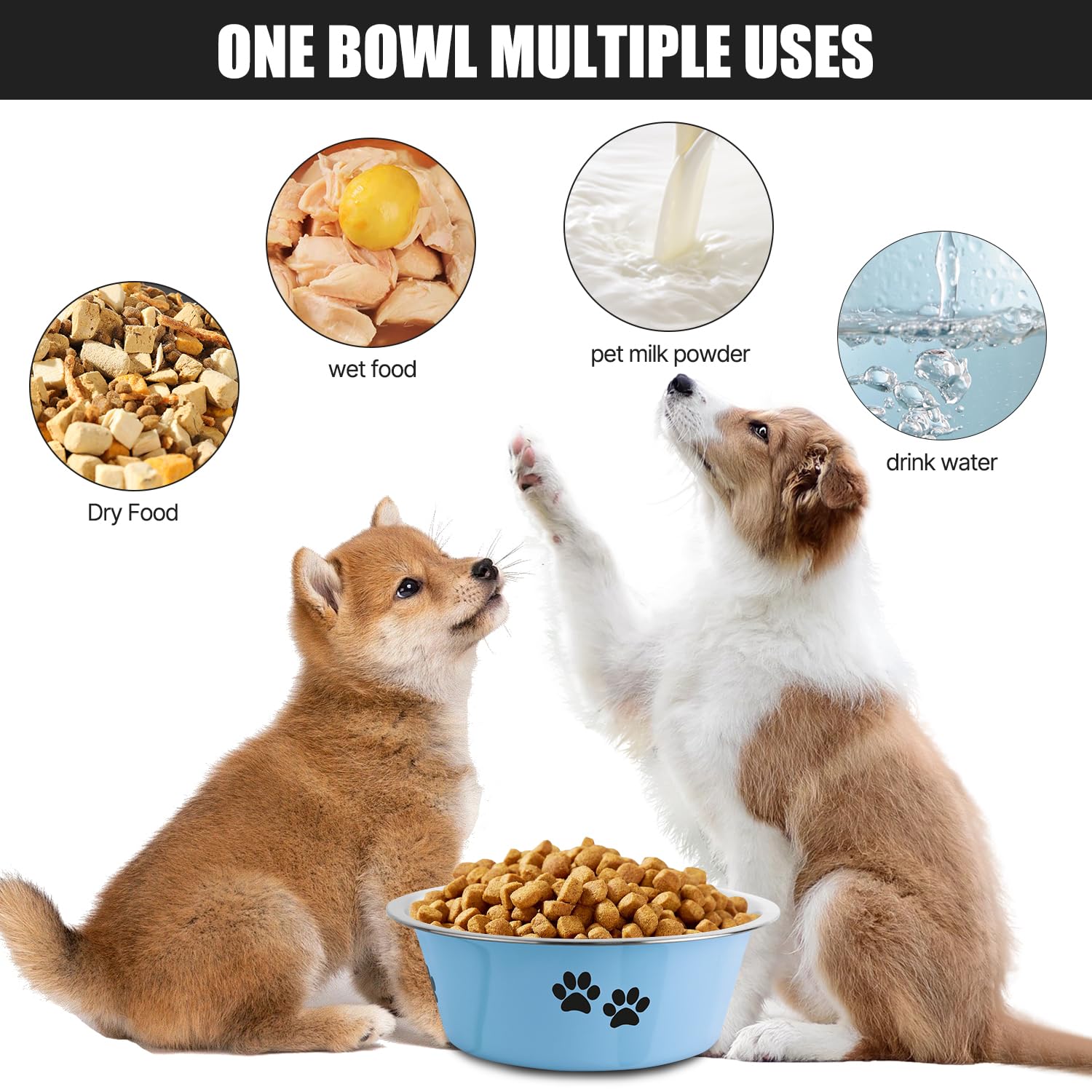 Bol SOUXU en inox bleu 53oz, pratique pour chiens de petite taille.