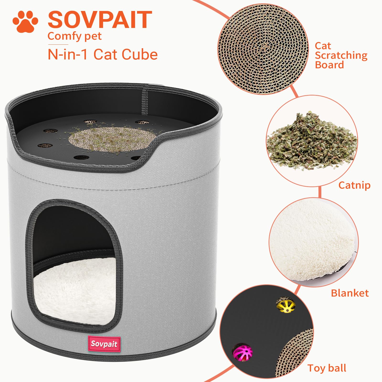 SOVPAIT coussin amovible dans cabane pour chat, nettoyage facile