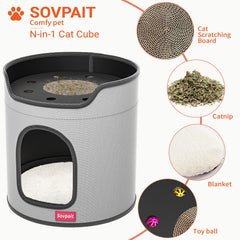 SOVPAIT coussin amovible dans cabane pour chat, nettoyage facile
