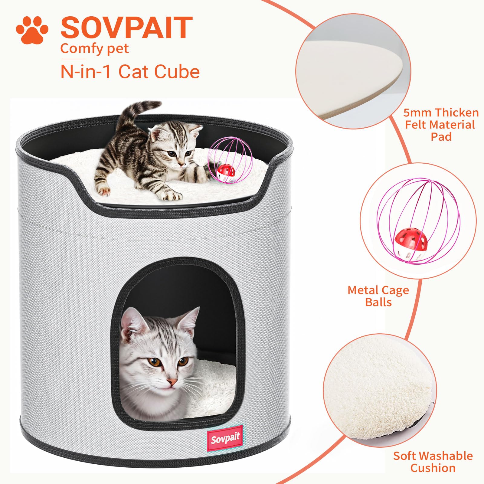 SOVPAIT caverne chat avec jouets et herbe à chat pour stimulation.
