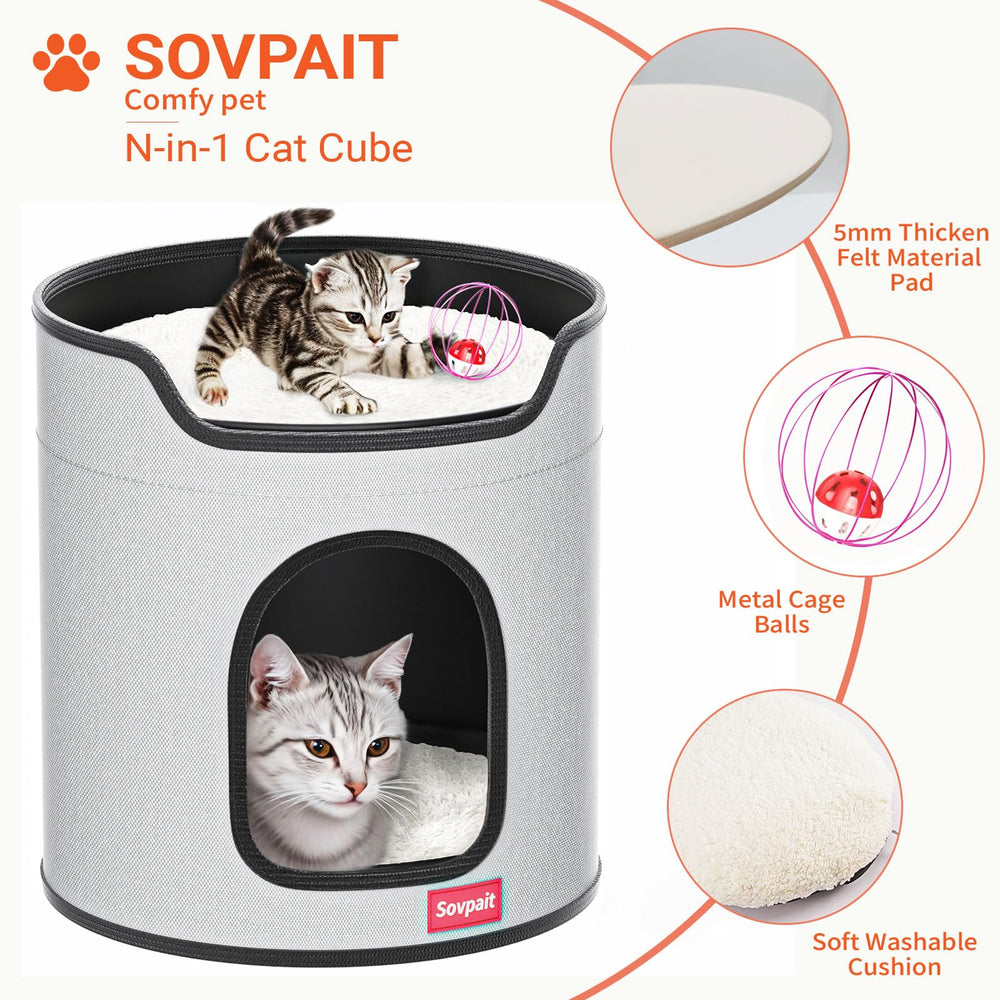 SOVPAIT caverne chat avec jouets et herbe à chat pour stimulation.