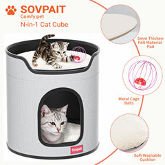 SOVPAIT caverne chat avec jouets et herbe à chat pour stimulation.