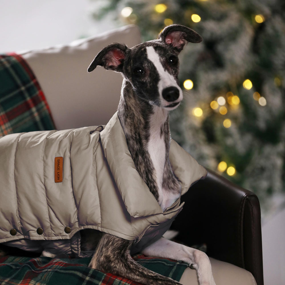 SPACE LION manteau-puffer chien compactable khaki: pliable et facile à transporter