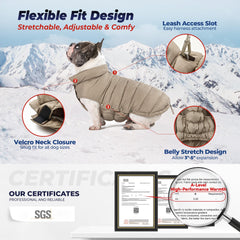 SPACE LION manteau-puffer chien neige khaki: isolation efficace en conditions neigeuses