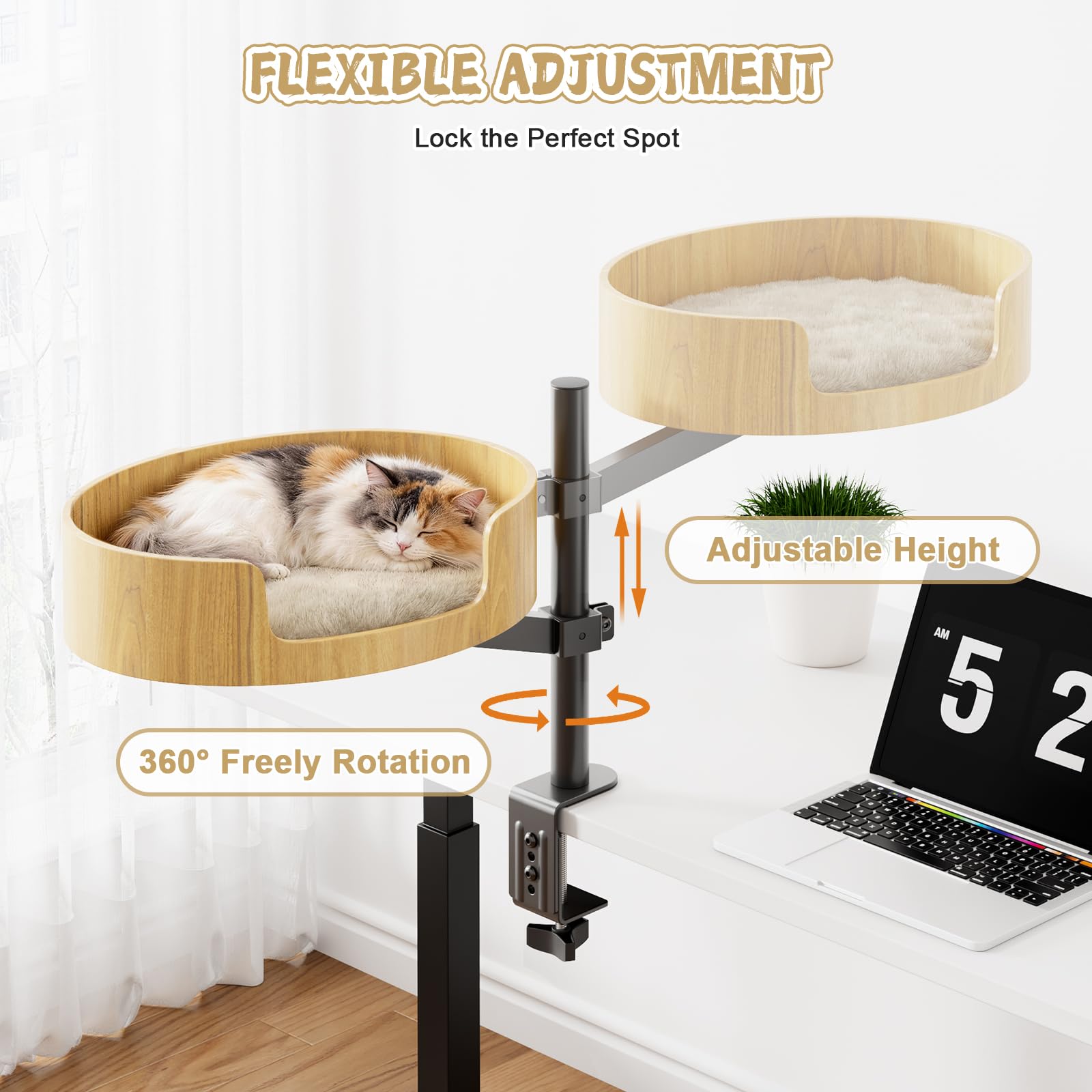 Spacocld Cat Desk Bed, rotation 360°, permet au chat de se positionner facilement.