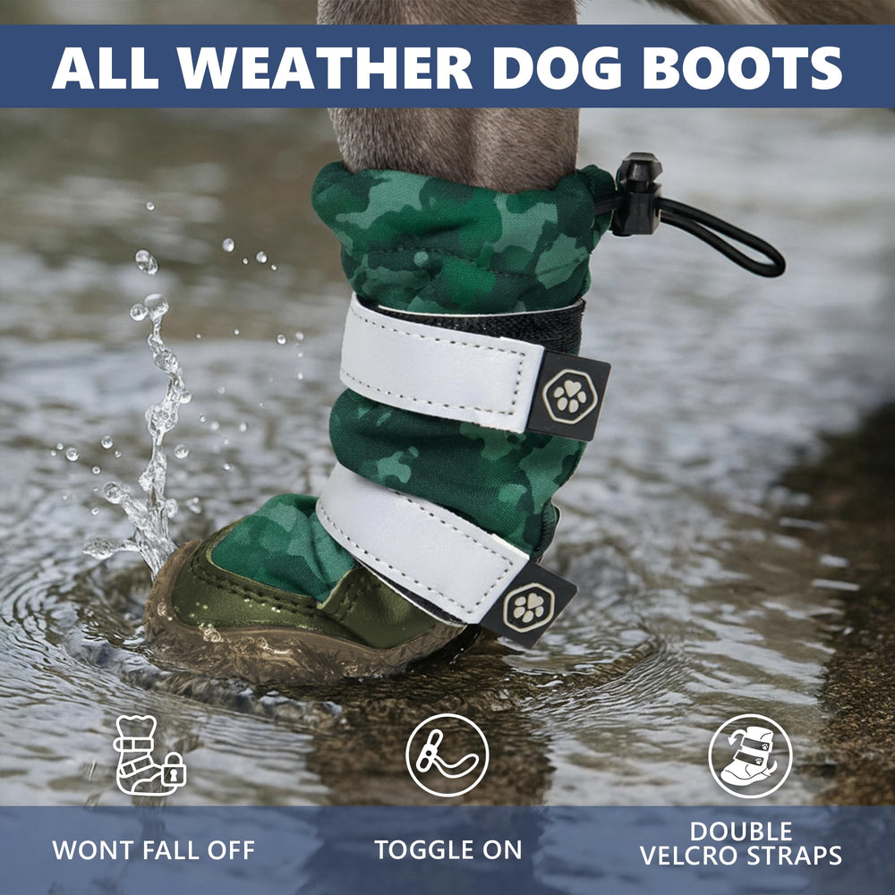 Bottes Spark Paws anti dérapage vert camo pour maintien sûr.