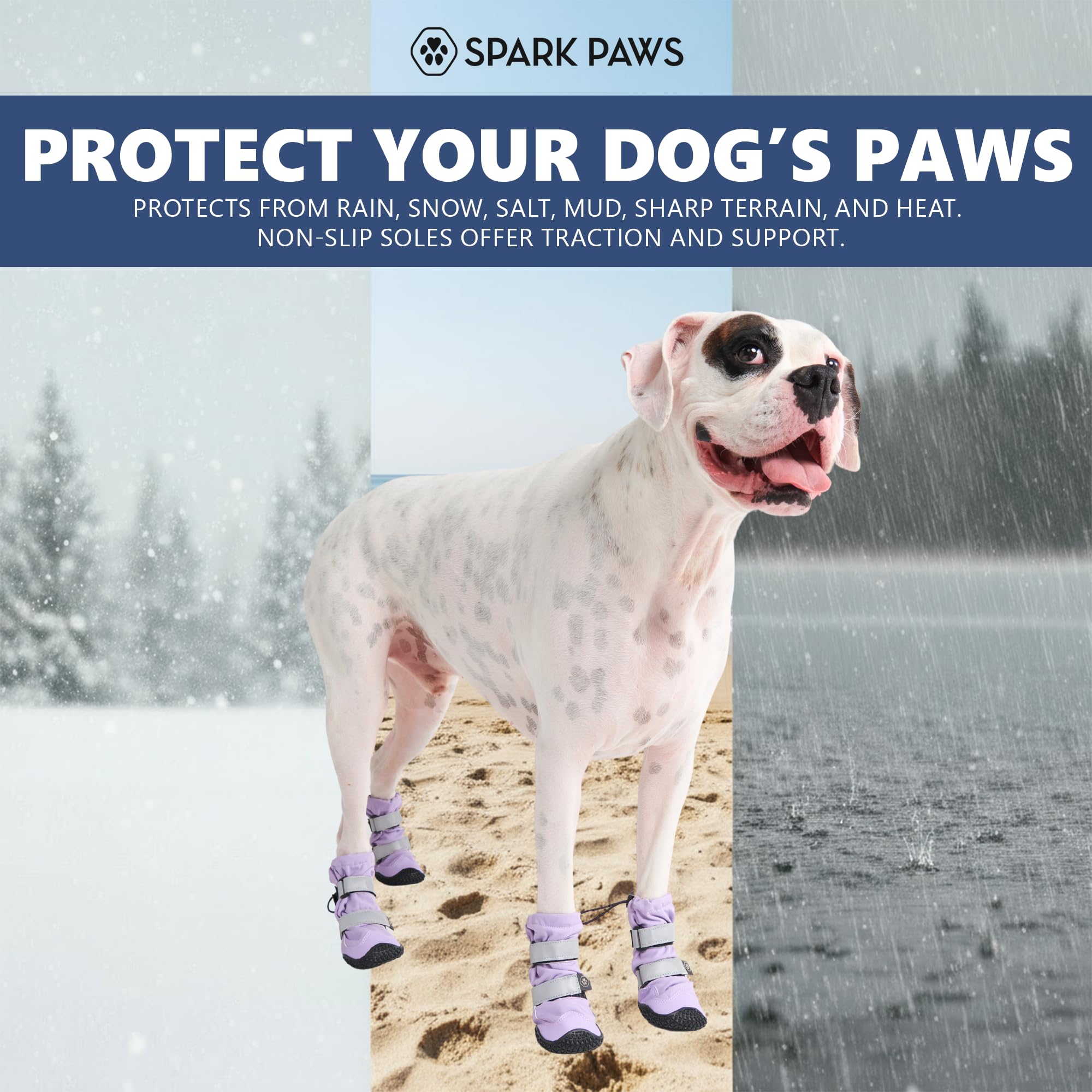 Spark Paws bottes chien lilas taille 1 – bandes réfléchissantes: meilleure visibilité en soirée.