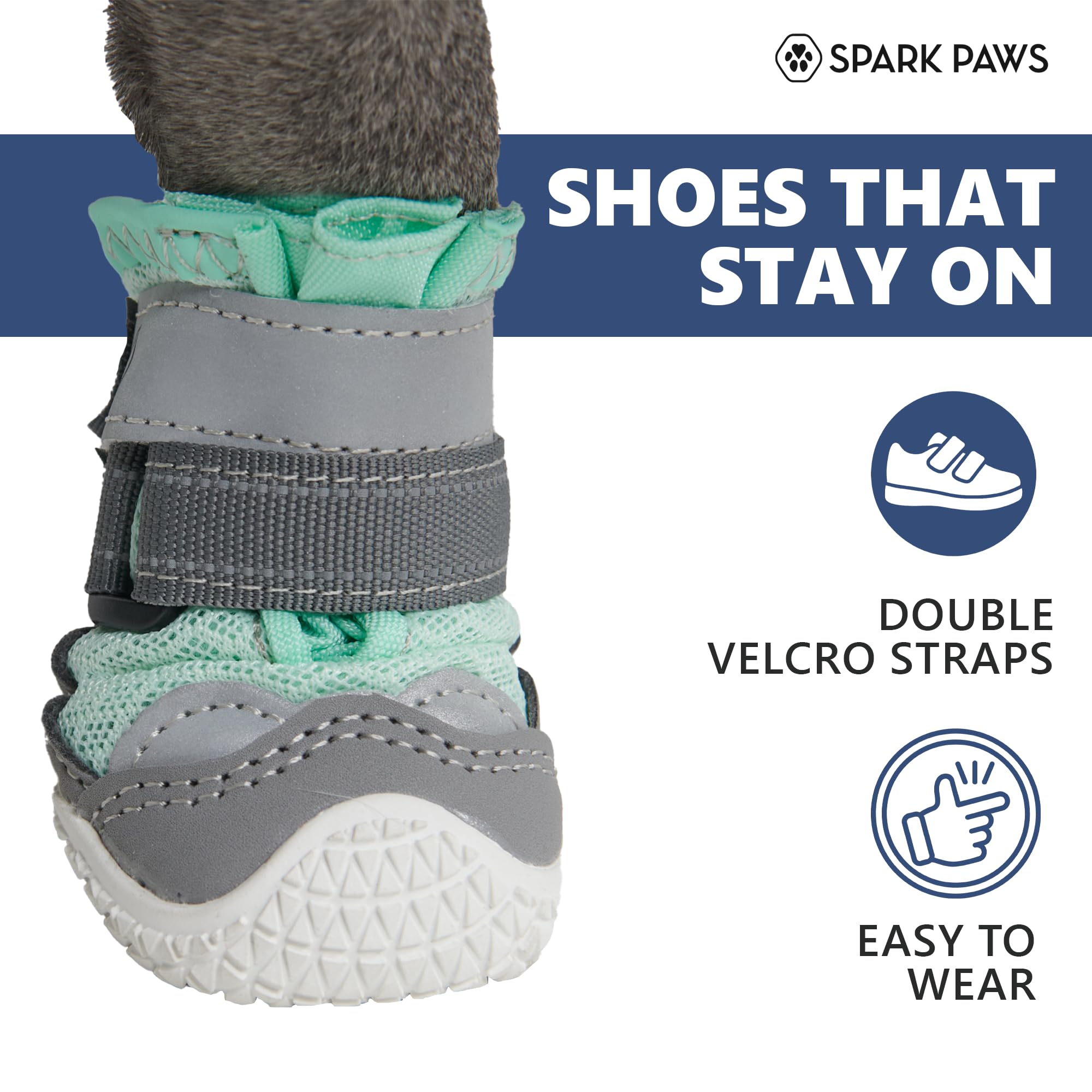 Spark Paws turquoise vue côté gauche, maintien sûr pendant les randonnées
