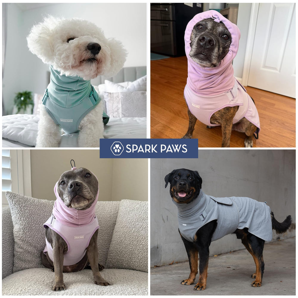 Étiquette Spark Paws et détails du produit sur la veste.