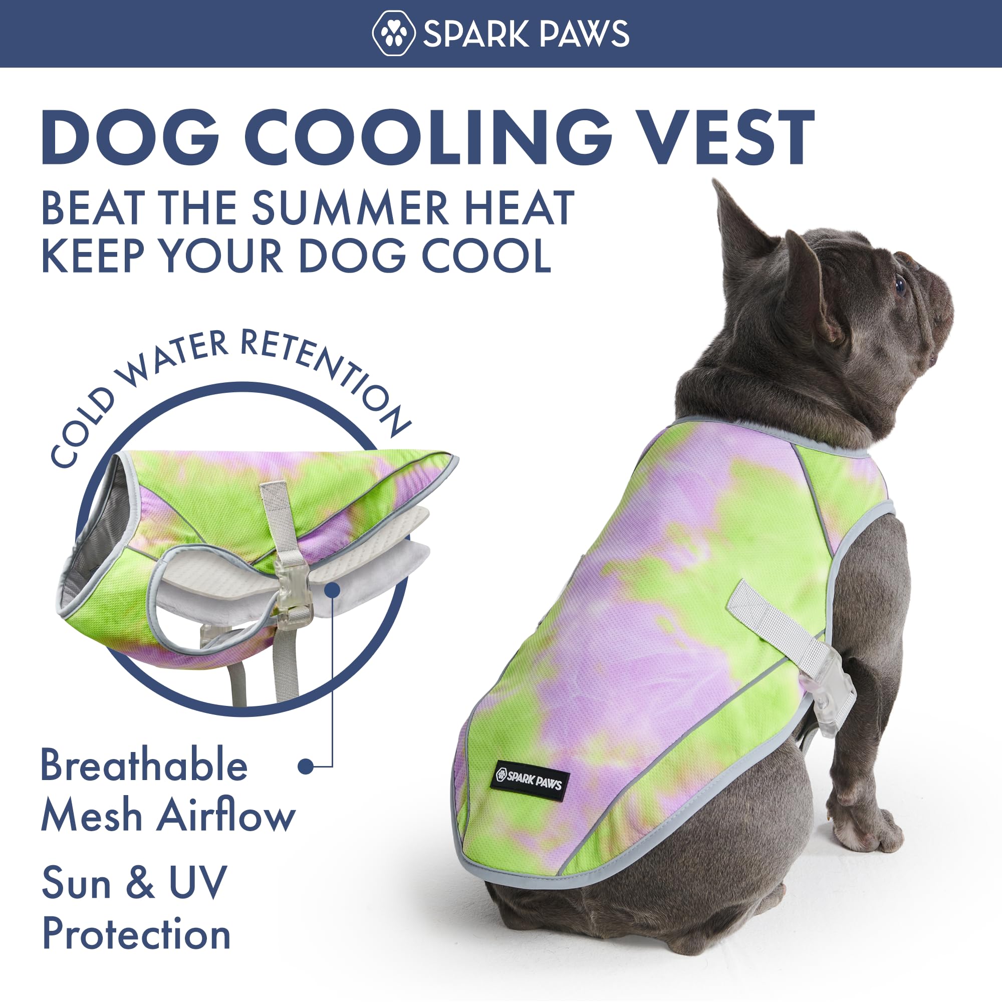 Spark Paws gilet refroidissement chien, matériau léger et durable.