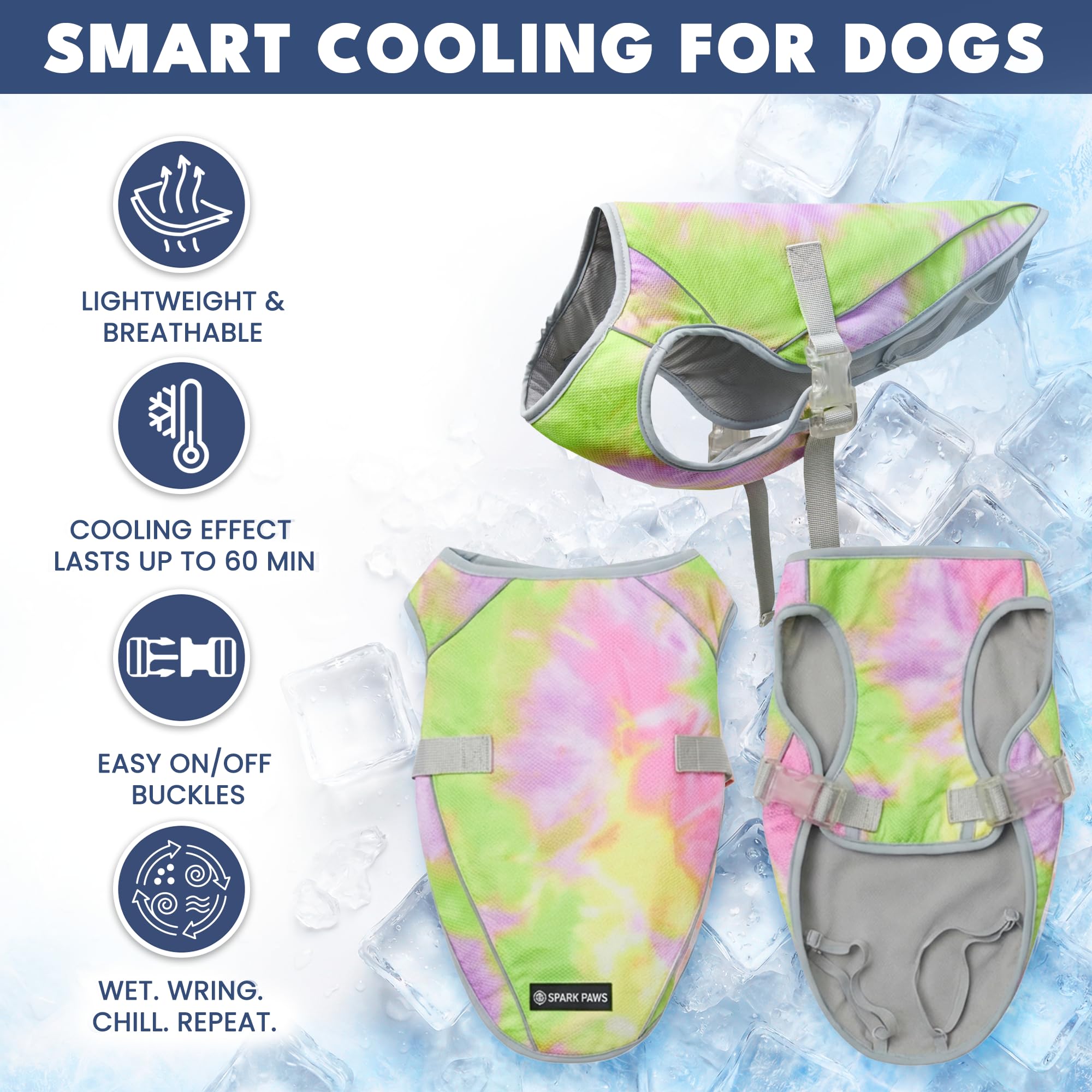 Spark Paws gilet refroidissement chien, protection solaire SPF50 et sécurité UV.