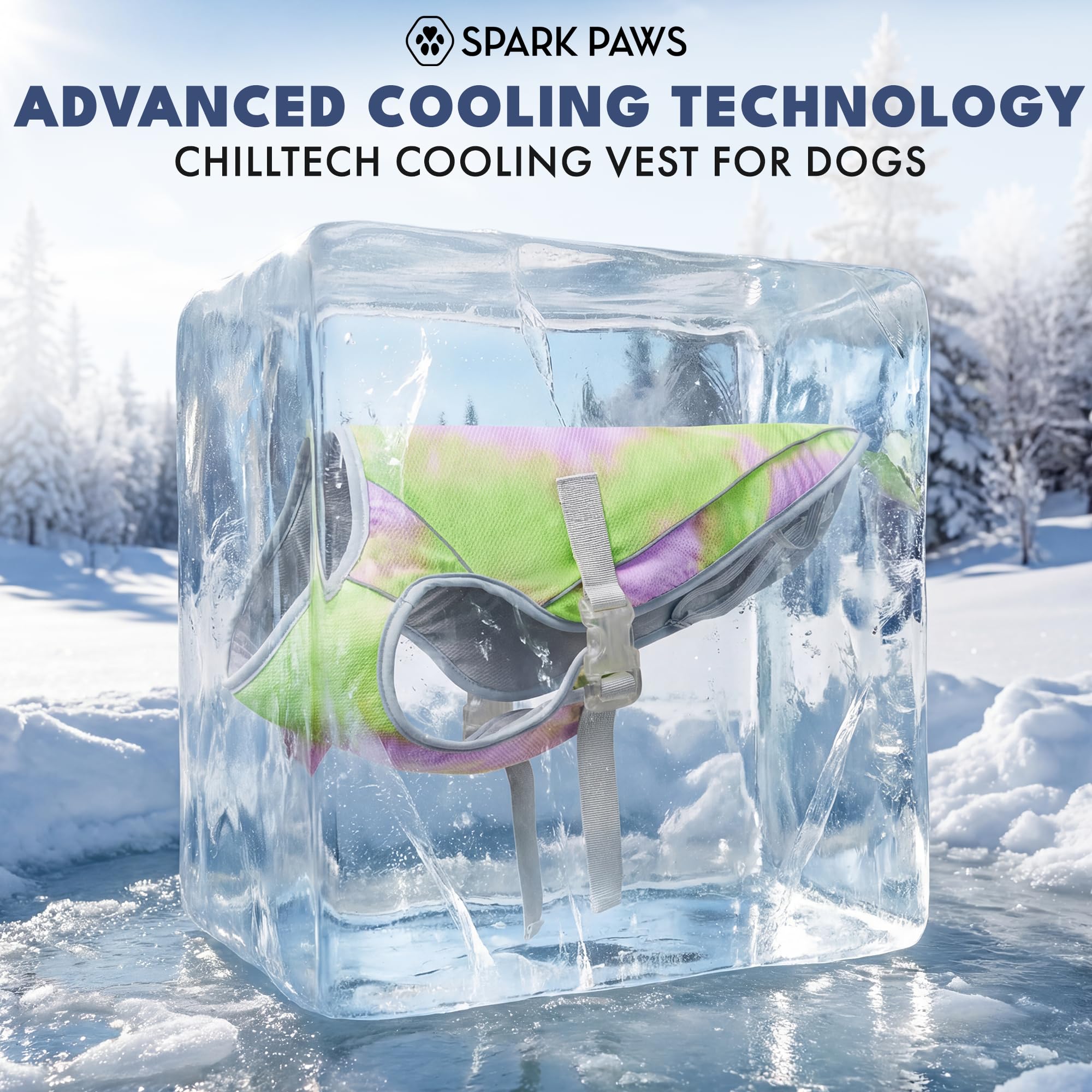 Spark Paws gilet refroidissement chien, idéal pour été et randonnées en plein air.