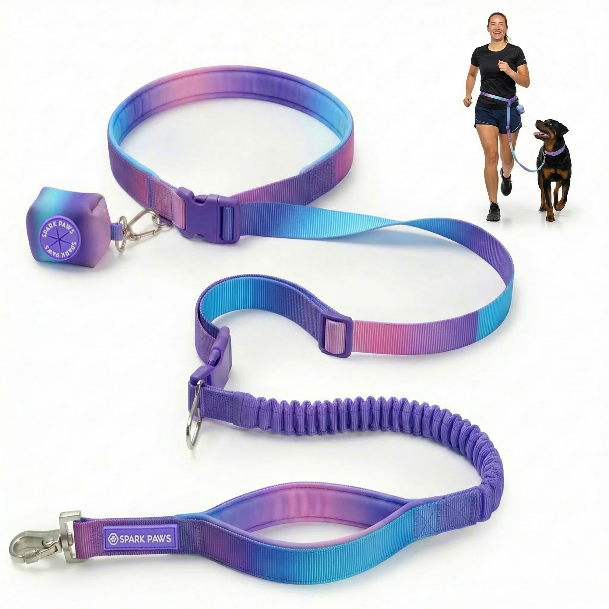 Spark Paws Laisse mains-libres ceinture bungee pour un contrôle confortable pendant la marche.