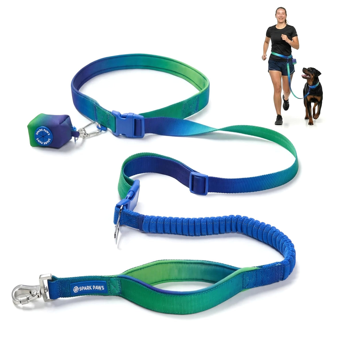 Spark Paws laisse mains libres avec ceinture, confort lors des sorties.