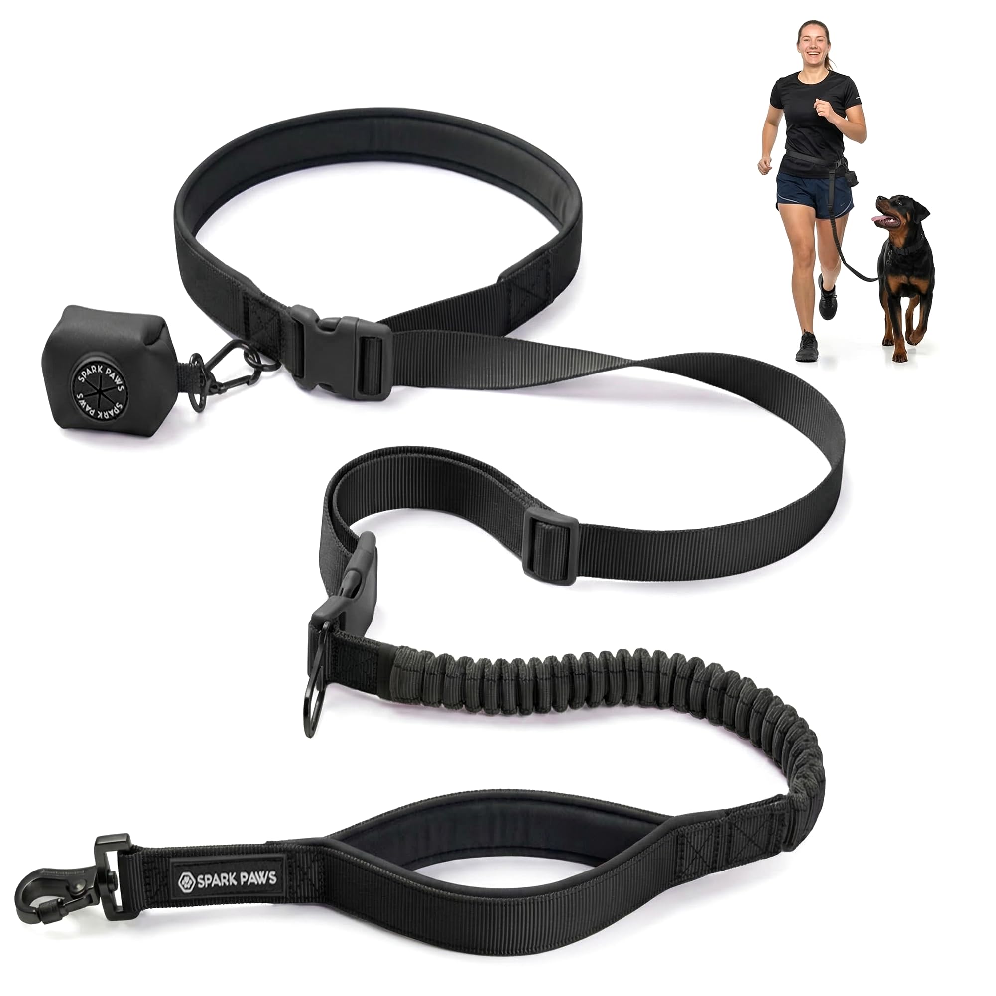 Spark Paws Laisse mains libres lors de la course, contrôle pratique et fluide.
