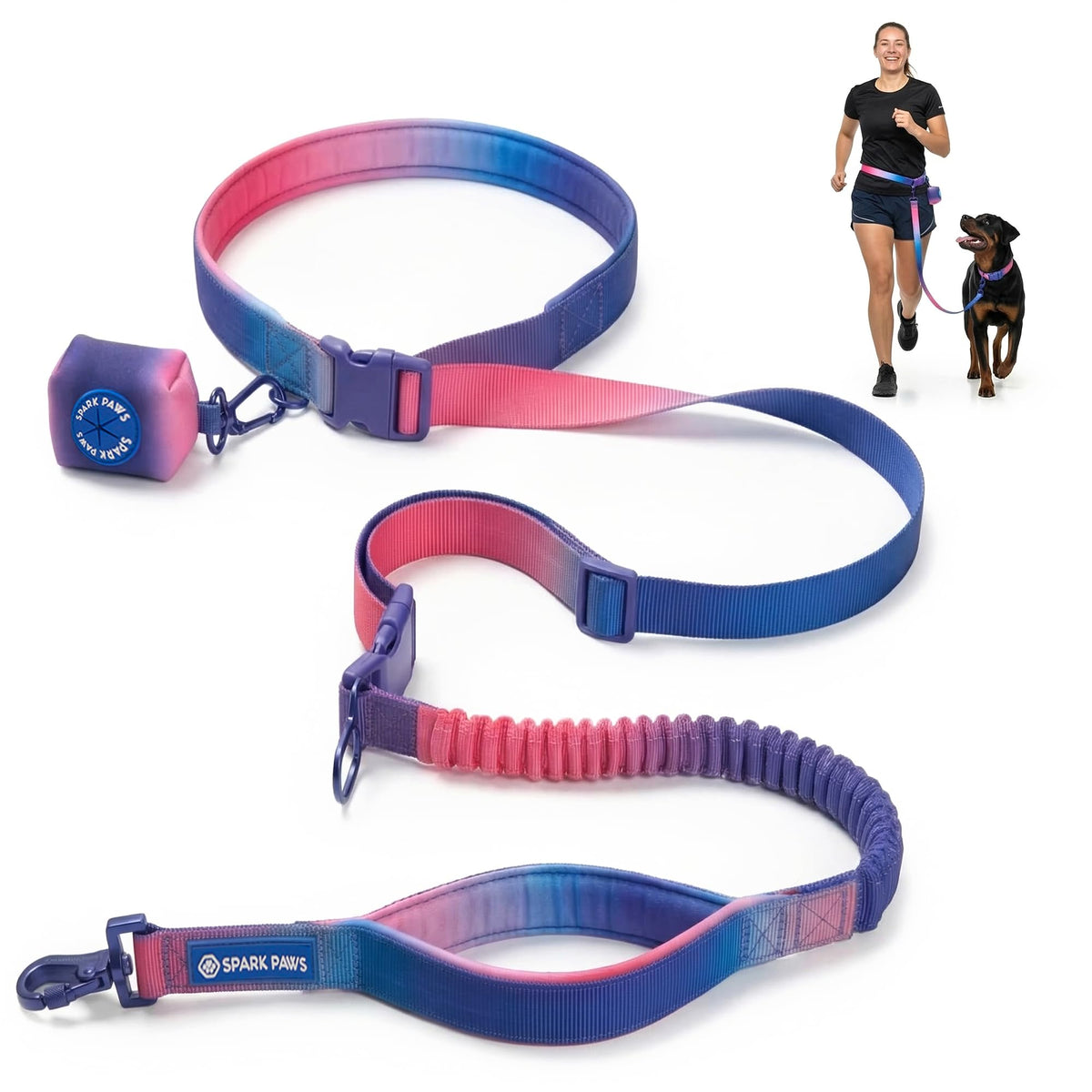 Spark Paws laisse sans mains taille bungee, liberté lors de la course.