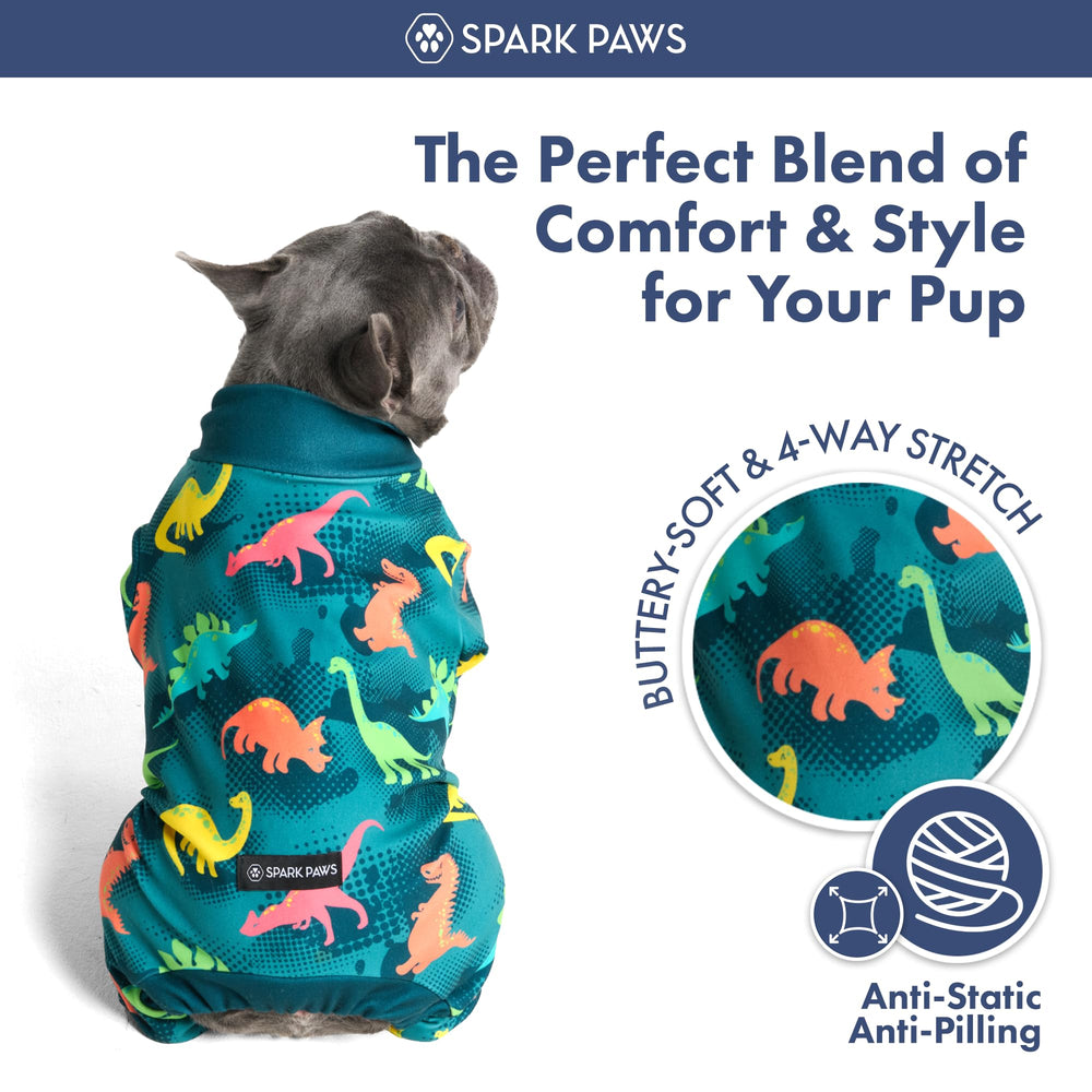 Pyjama Spark Paws pour chien, vue dos, highlight stretch 4‑voies