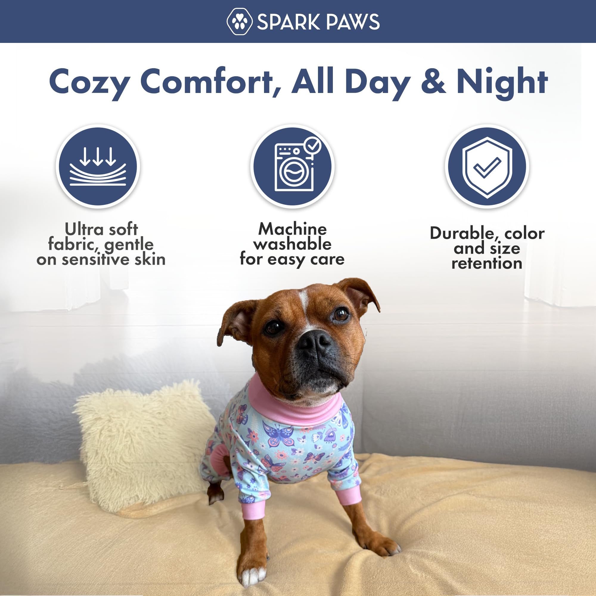 Spark Paws pyjama chien – ouverture arrière pratique pour les besoins sans tracas.