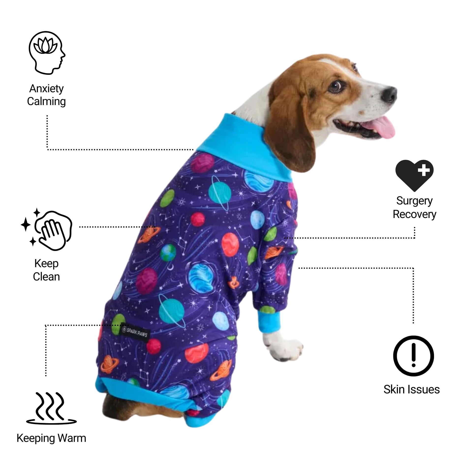 Spark Paws Pyjama Planetes, coupe précise adaptée à toutes tailles.