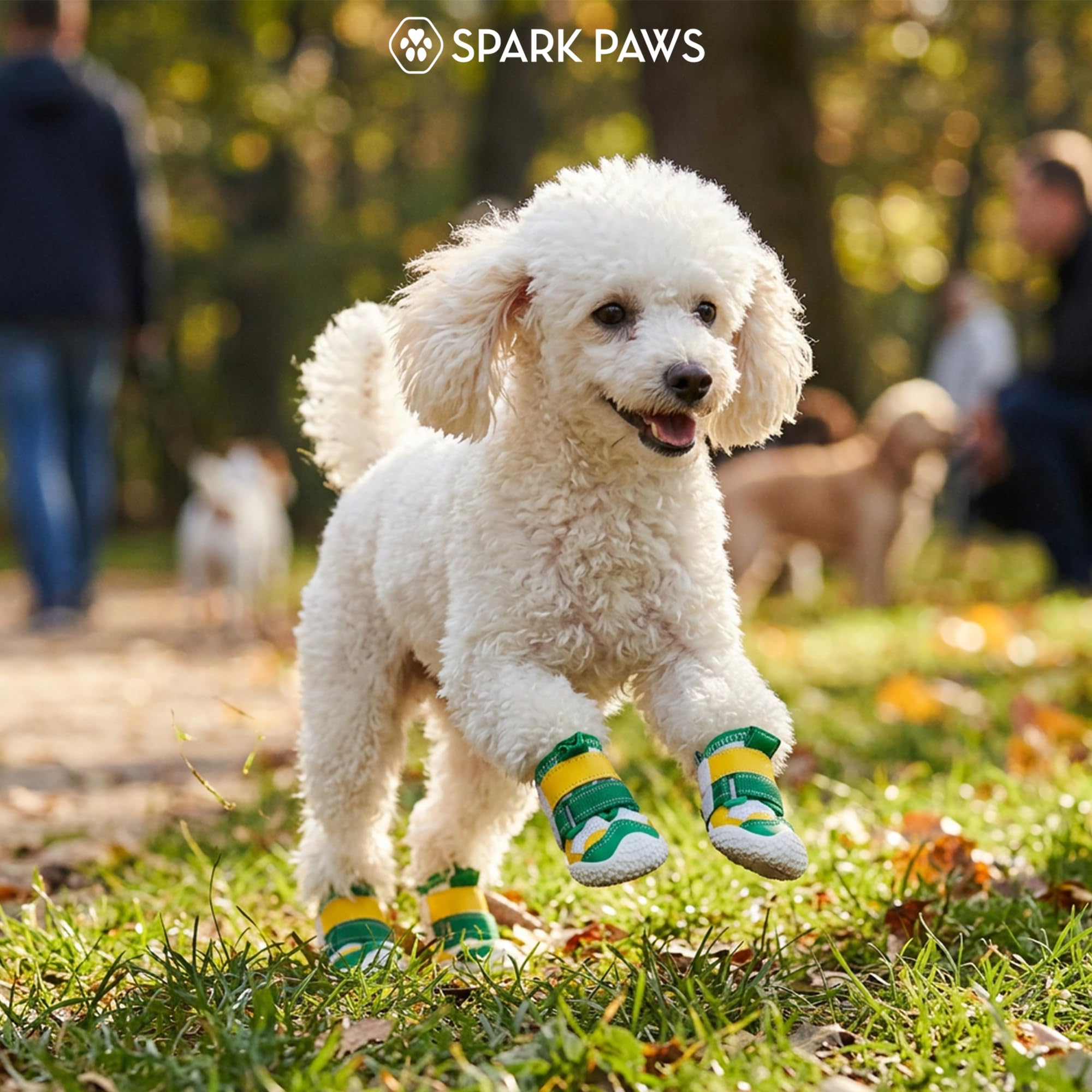 Utilisation extérieure Spark Paws pour promenades sécurisées sur terrain varié.