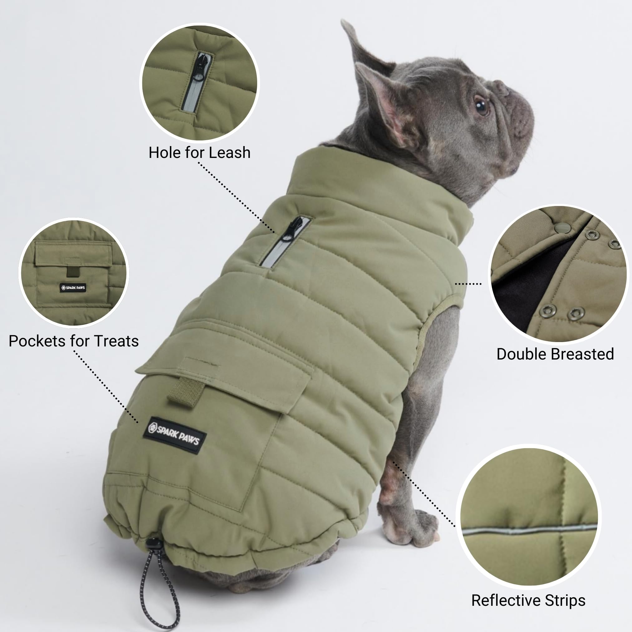 Spark Paws veste hivernale pour chien – détail des manches, douceur et confort.