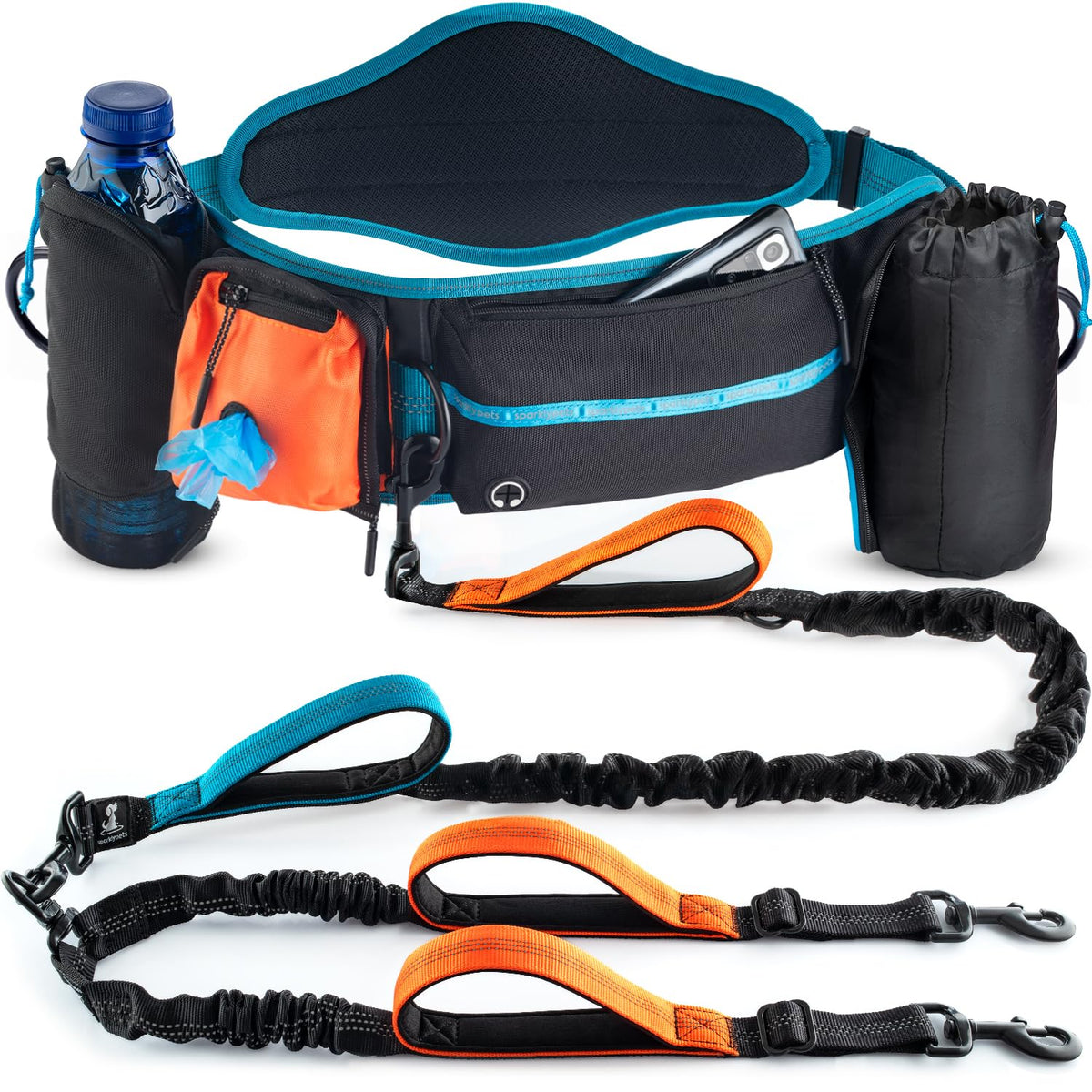 SparklyPets, double-bungee ceinture chien, maintien sûr lors de la marche à deux chiens.