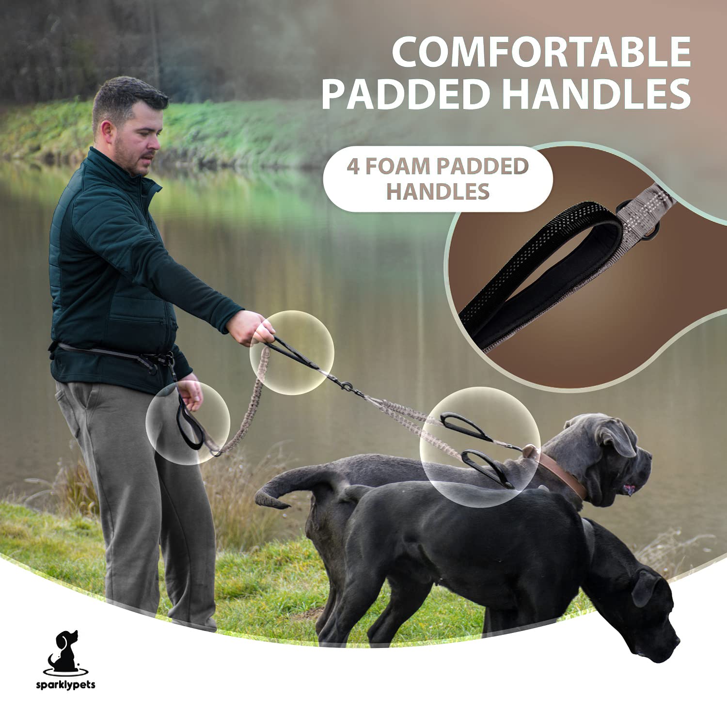 SparklyPets Laisse Double mode mains libres ou prise en main pour plus de flexibilité.