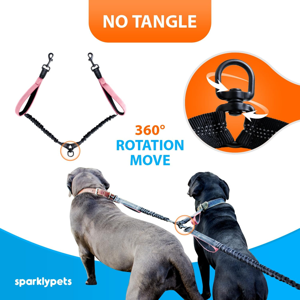 SparklyPets Laisse double avec coutures réfléchissantes pour la visibilité nocturne.