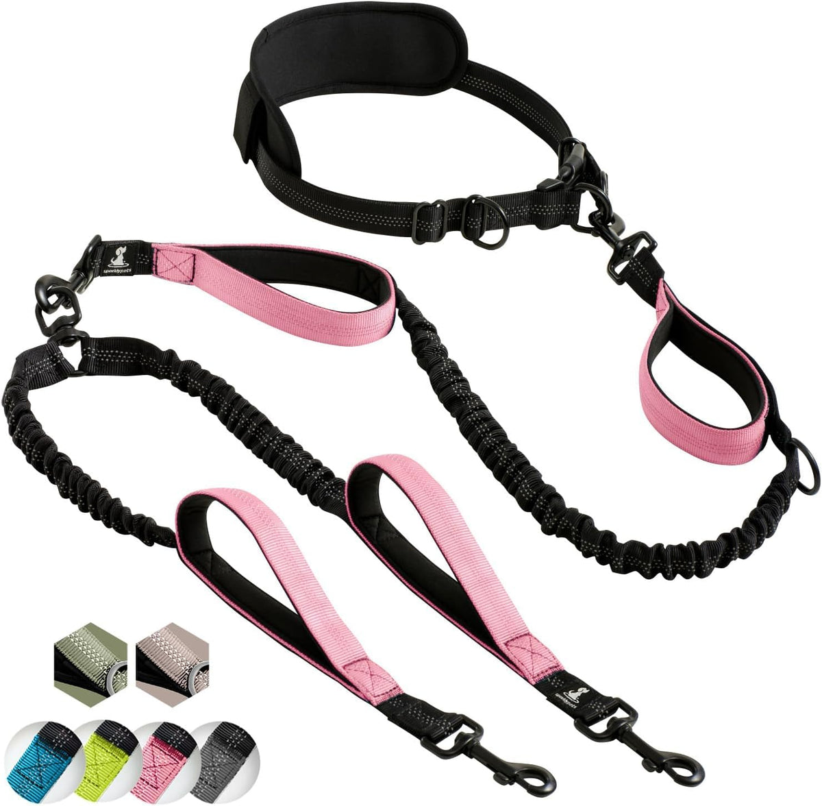 SparklyPets Laisse double mains libres avec poignée rembourrée pour un confort lors des promenades.