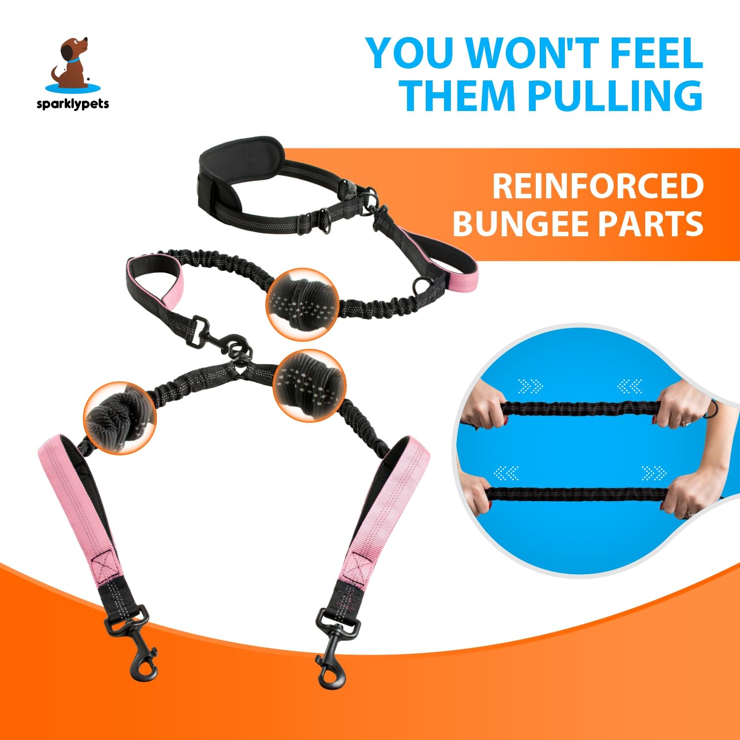 SparklyPets Laisse double poignee rembourrée pour un contrôle optimal en ville.
