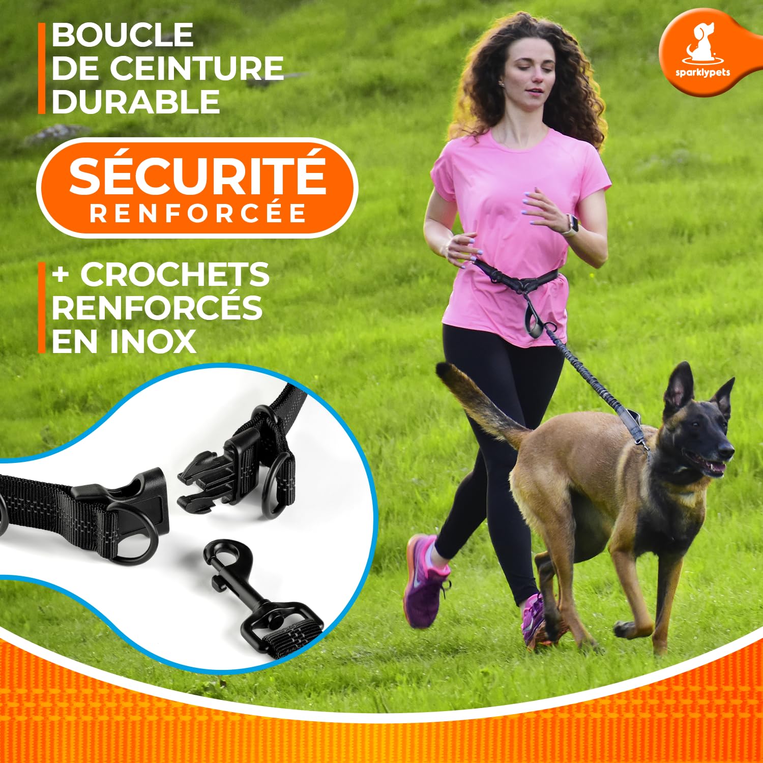 SparklyPets promenade dynamique avec chien de grande taille sans perte de contrôle.