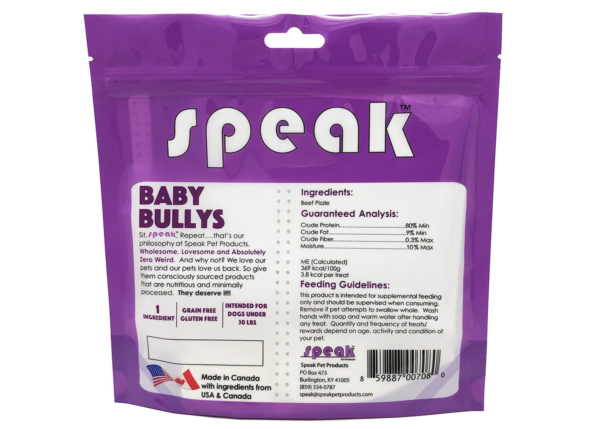 Friandise de pizzle de bœuf Speak Pet, environ 12 cm, texture adaptée à la mastication durable.