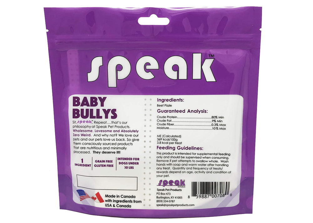 Friandise de pizzle de bœuf Speak Pet, environ 12 cm, texture adaptée à la mastication durable.