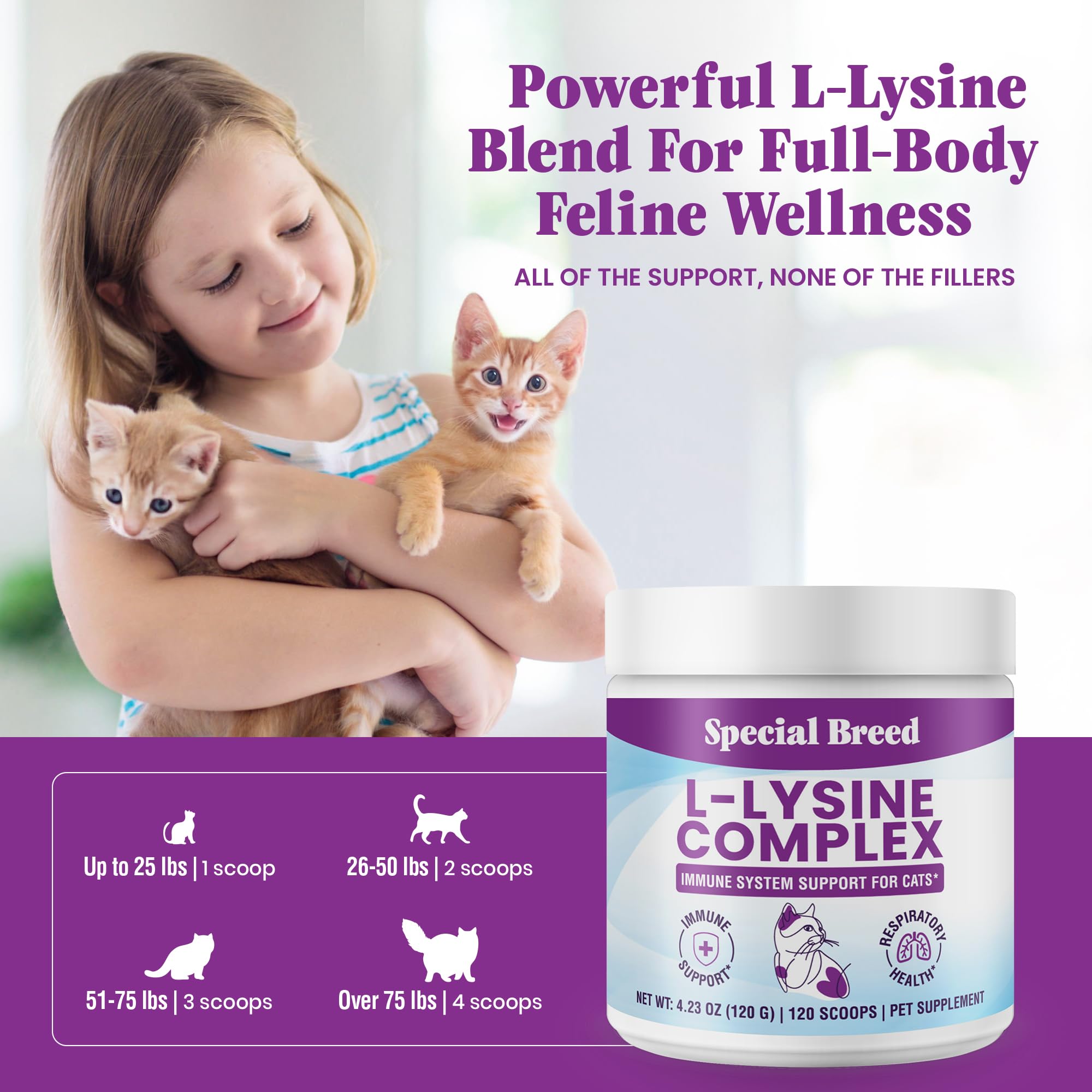 Special Breed Lysine pour chats: fabrication américaine dans une installation GMP certifiée.