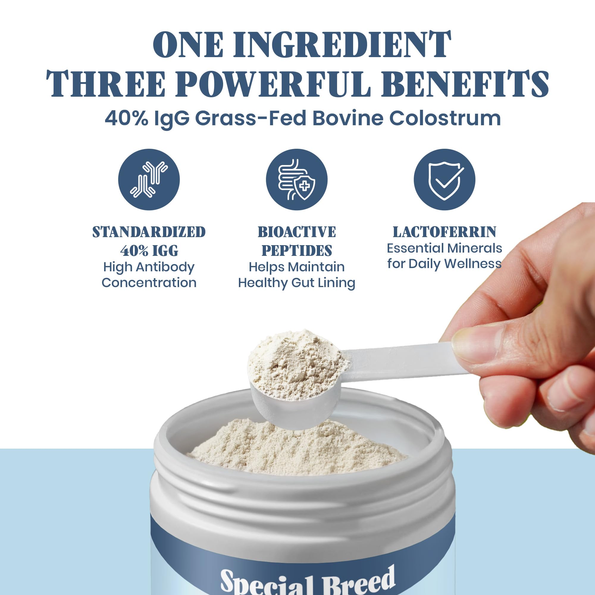 Special Breed Colostrum nourri à l’herbe – sachet, peau et poil sains possibles.