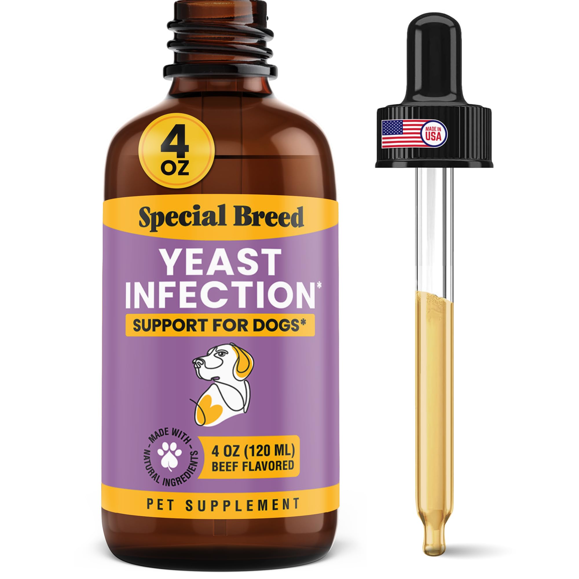 Special Breed gouttes bouteille 4oz pour le soutien des levures chez le chien.