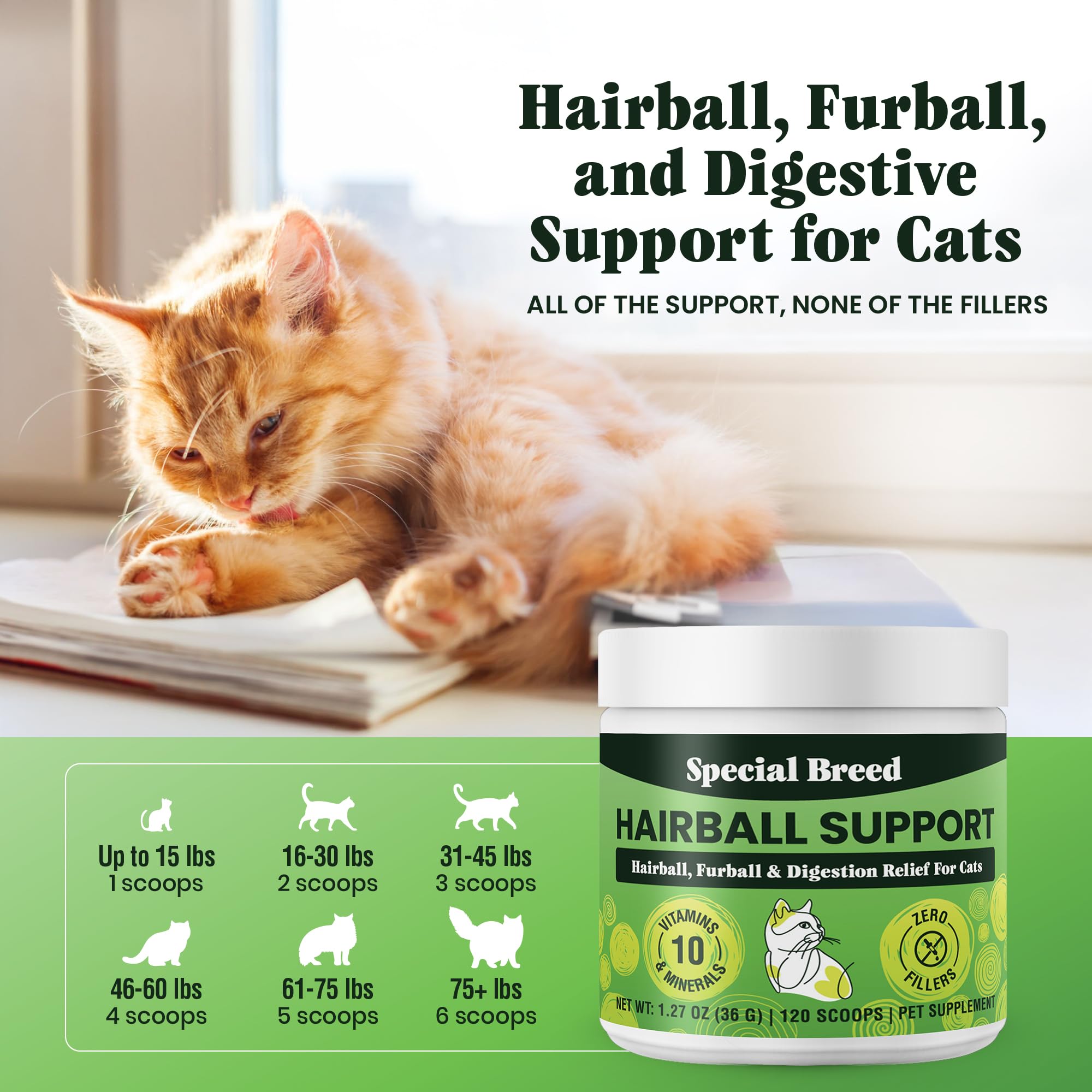 Special Breed Hairball Support, produit américain, sans additifs inutiles.
