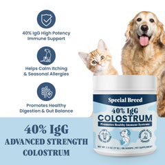 Special Breed IgG 40% colostrum – flacon, soutien digestif prébiotique potentiel.