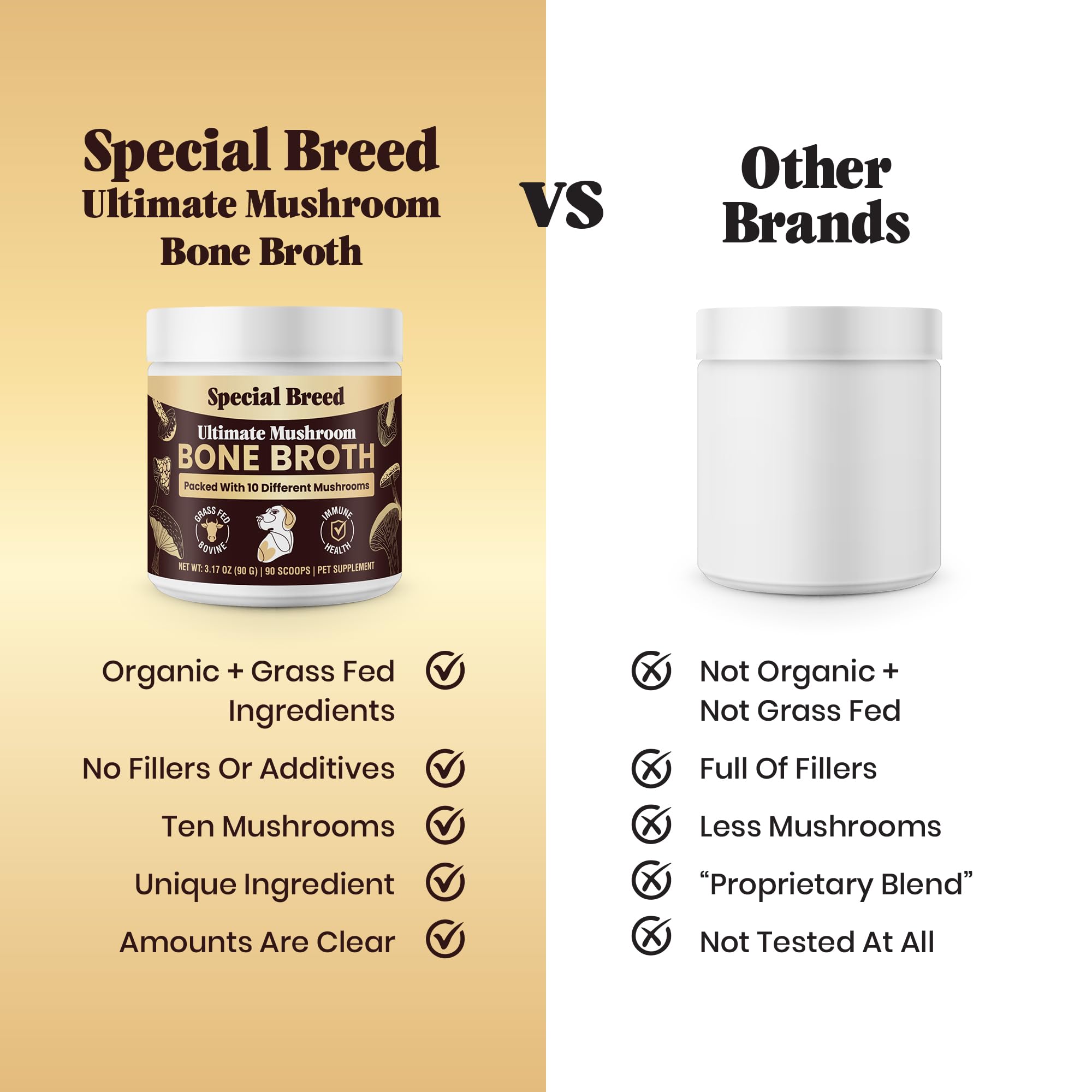 Special Breed immunite-renforcee: champignons et collagène favorisent la défense naturelle.